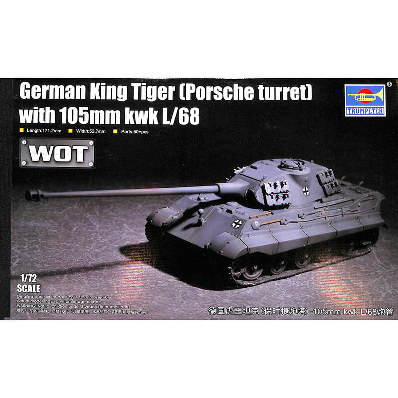 Trumpeter 1/72 German King Tiger (Porsche Turret) with 105mm Kwk L/68 Kit