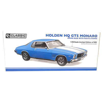 Classic Carlectables 1/18 Holden HQ GTS Monaro Azure Blue With White Stripes