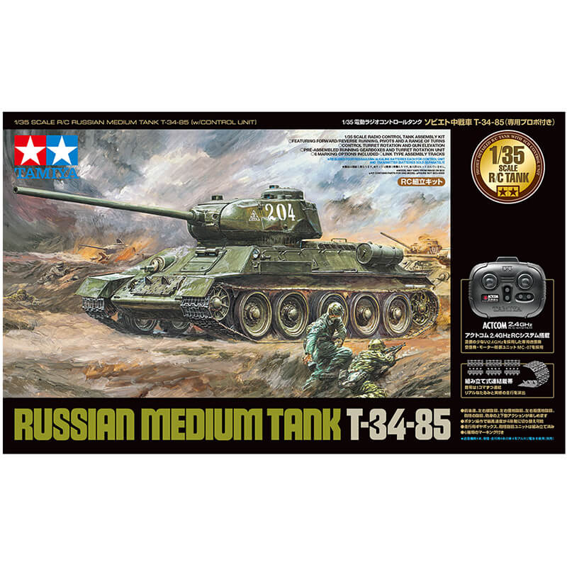 Tamiya 1/35 Russian Medium Tank T-34-85 (w/Control Unit) RC Kit