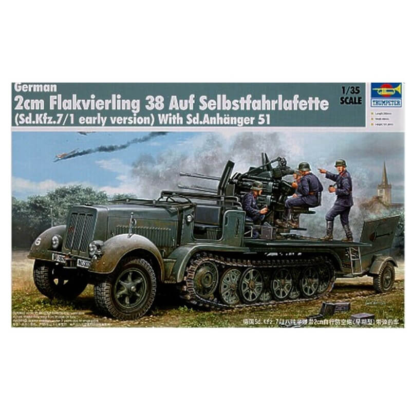 Trumpeter 1/35 German 2cm Flakvierling 38 Auf Selbstfahrlafette (Sd.Kfz.7/1 Early Ver.) w/Sd.Anhanger 51 Kit