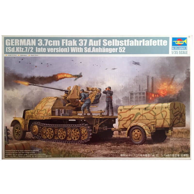 Trumpeter 1/35 German 3.7cm Flak 37 Auf Selbstfahrlafette (Sd.Kfz.7/2 Late Version) With Sd.Anhanger 52 Kit