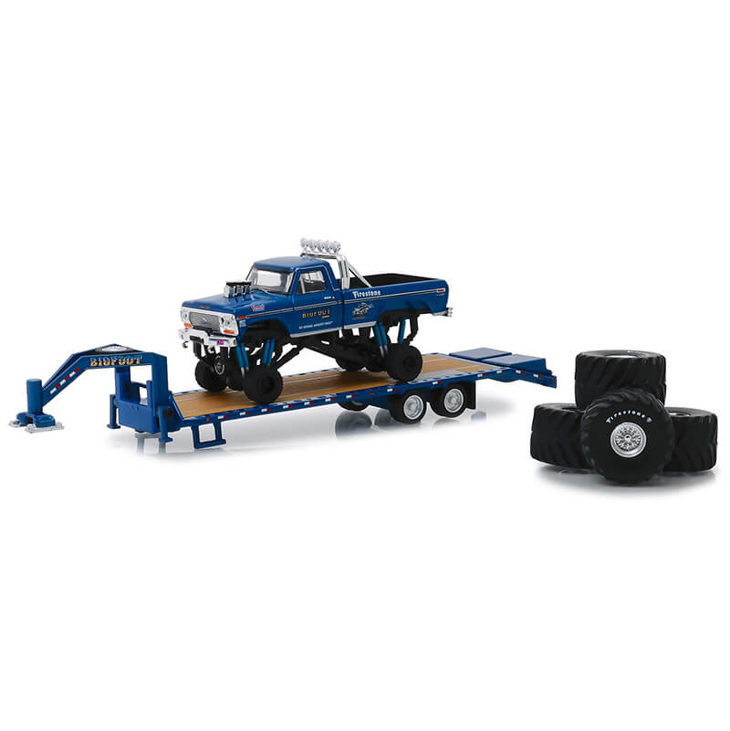Greenlight 1/64 Bigfoot #1 The Original Monster Truck 1974 Ford F-250 With Gooseneck Trailer and Tires