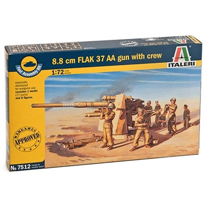 Italeri 1/72 8.8 cm Flak 37 AA Gun With Crew Kit