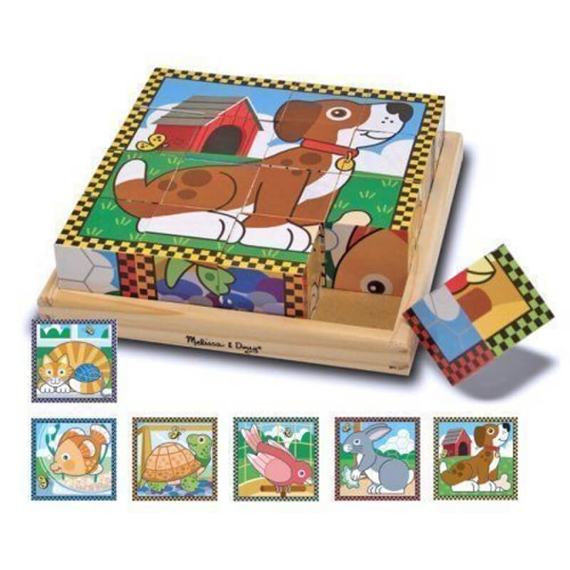 Create 6 Pet Scenes 16pcs Wooden Cube Puzzle