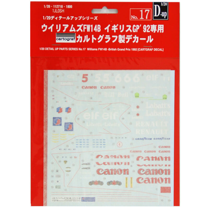 Fujimi 1/20 Detail Up Parts Williams FW14B -British Grand Prix 1992 (Cartgraf Decal)