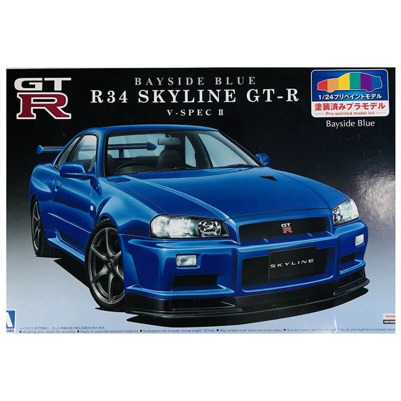 Aoshima 1/24 Nissan R34 Skyline GT-R V-Spec II Bayside Blue Kit