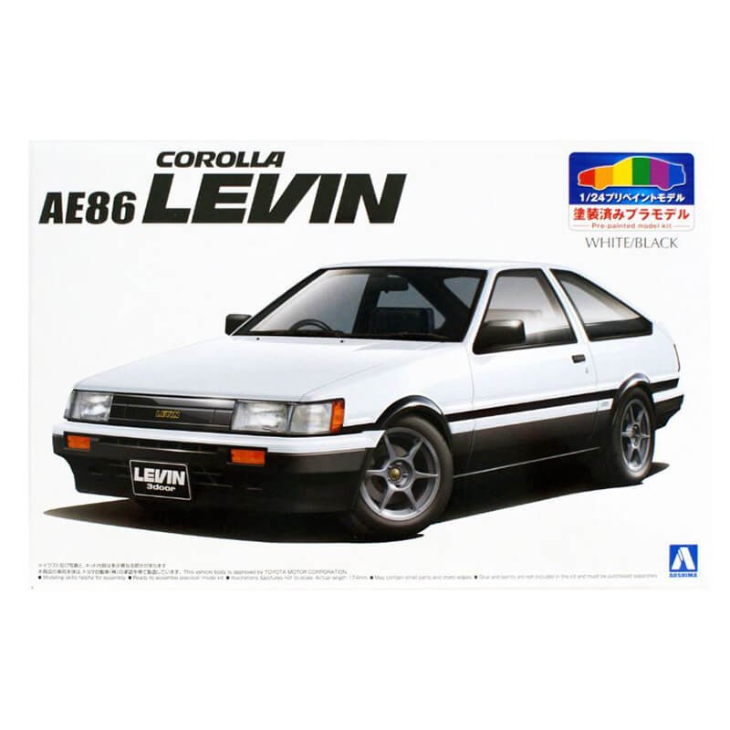 Aoshima 1/24 Toyota AE86 Levin '83 (White/Black) Kit