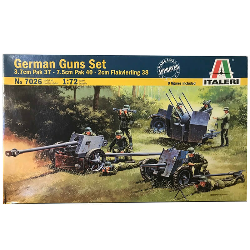 Italeri 1/72 German Guns Set 3.7cm Pak 37 - 7.5cm Pak 40 - 2cm Flakvierling 38 Kit