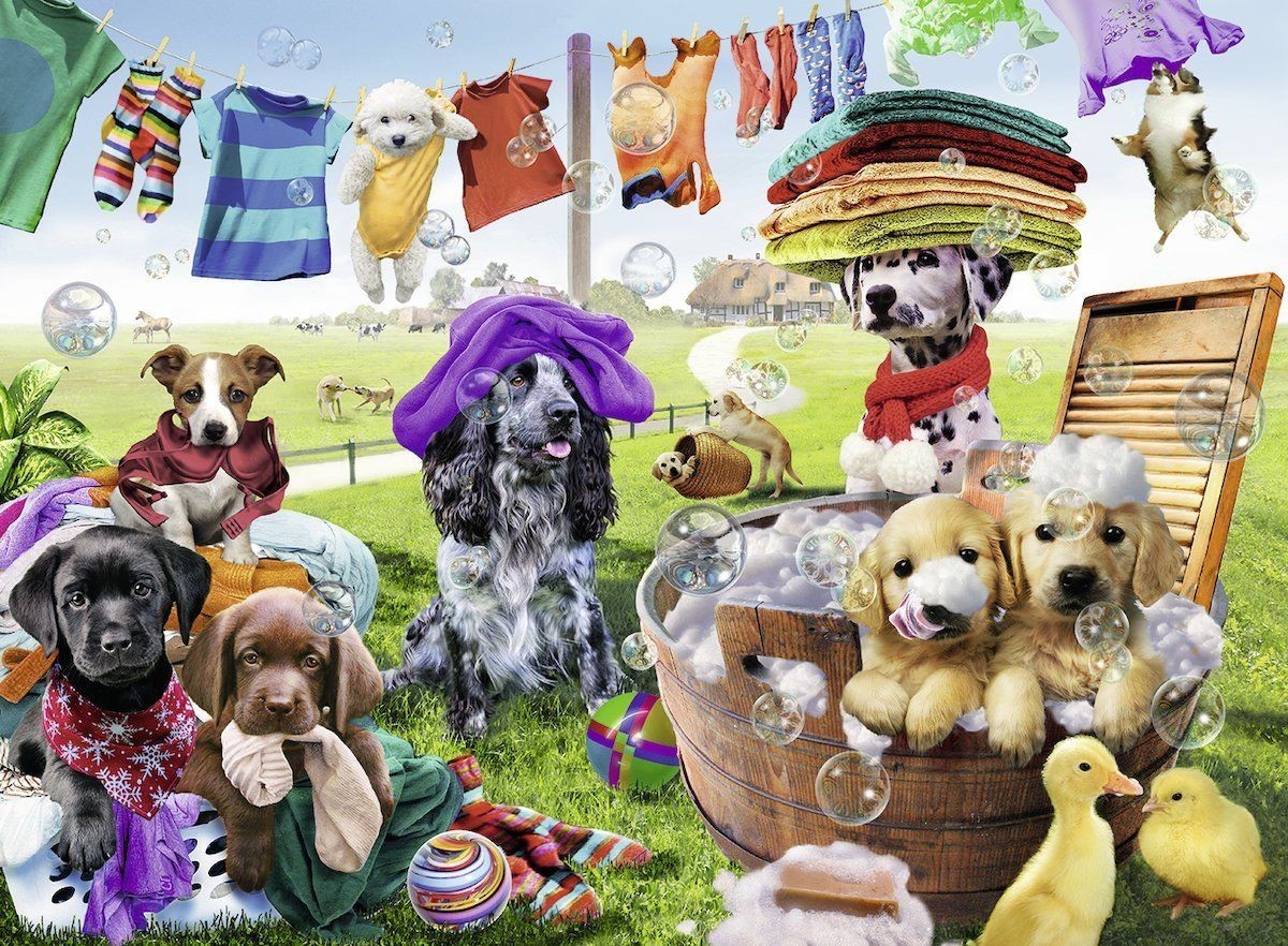 Colorful Laundry Day by Adrain Chesterman 100pcs Puzzle