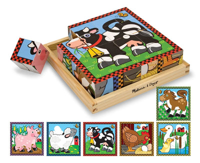 Create 6 Farm Scenes! 16 Wooden Cubes Puzzle