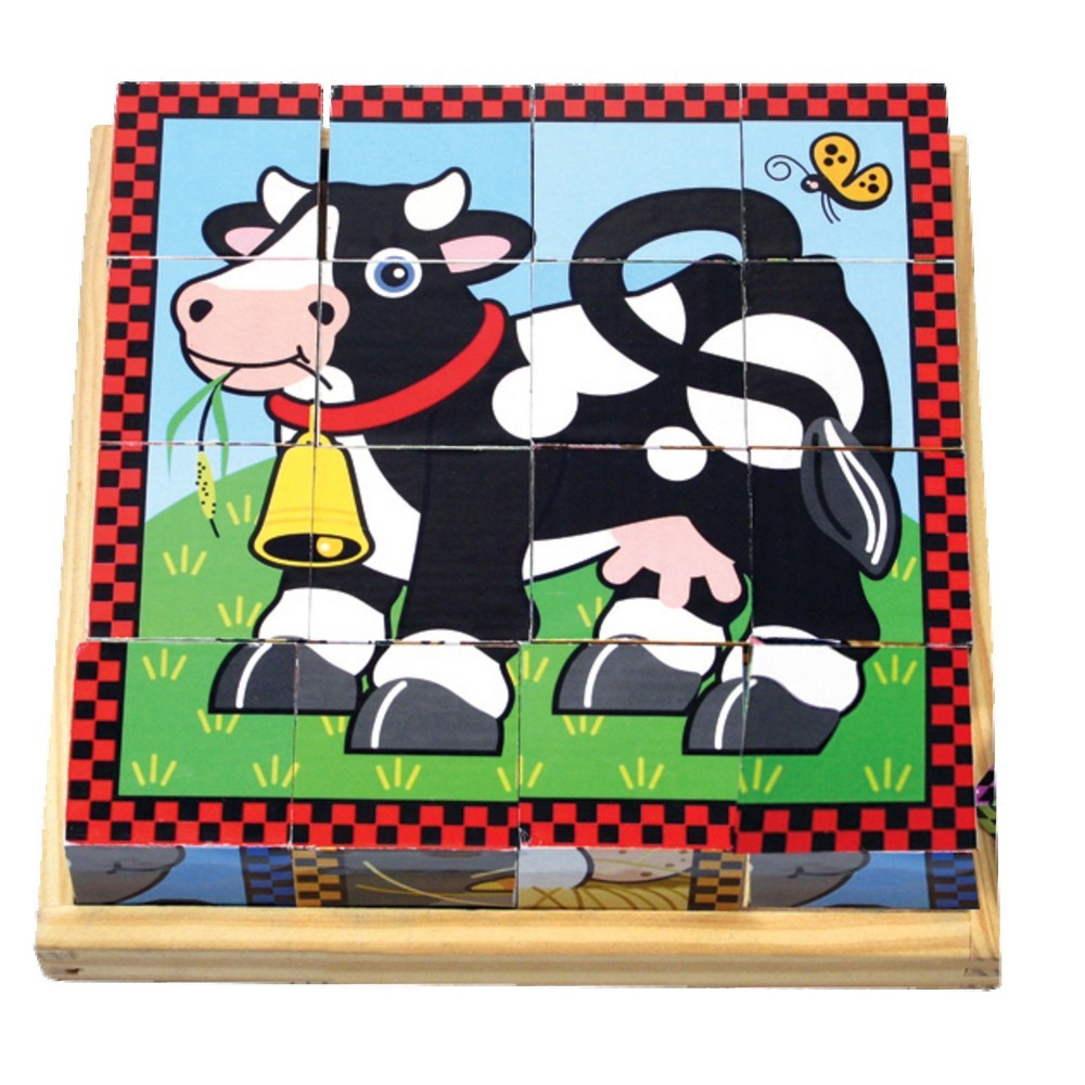 Create 6 Farm Scenes! 16 Wooden Cubes Puzzle