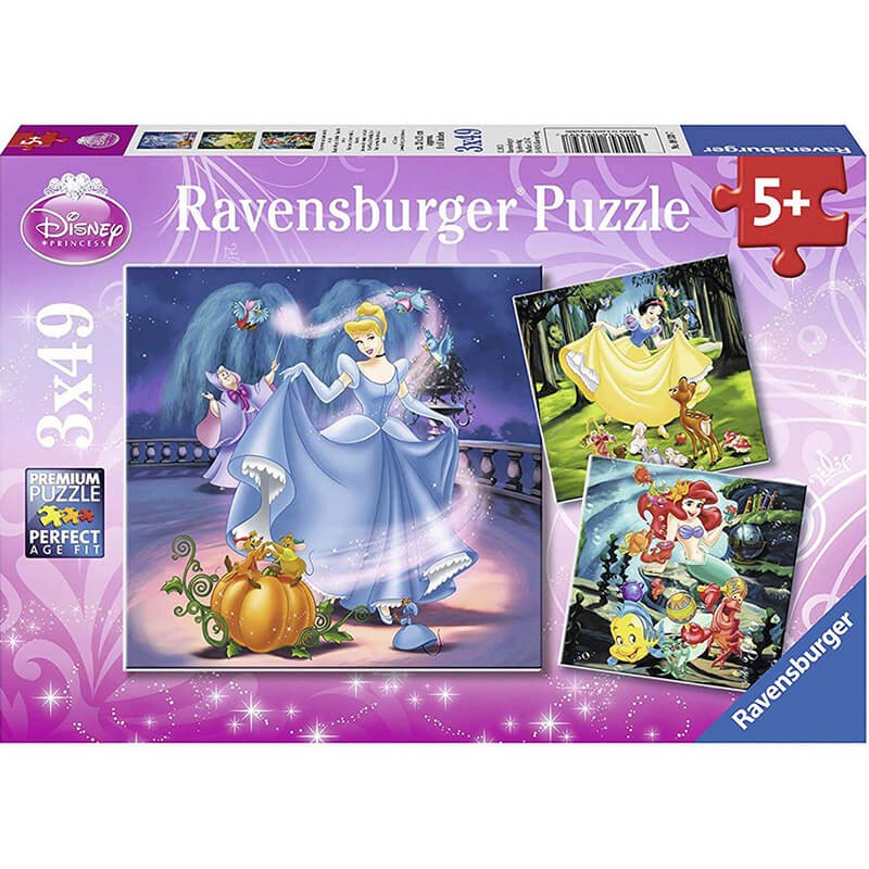 Disney Princess Snow White, Cinderella, Ariel 3x49pcs Puzzle