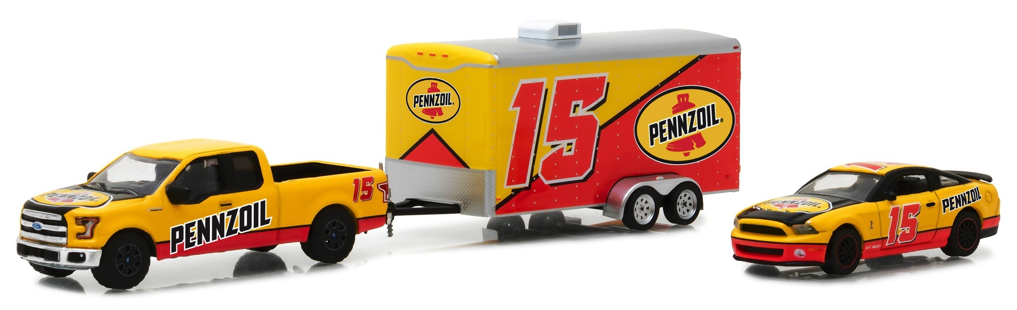 Greenlight 1/64 2015 Ford F-150 & 2012 Shelby GT500 with Enclosed Car Hauler