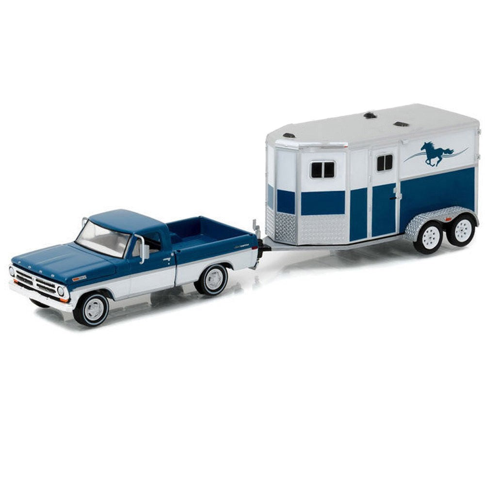 Greenlight 1/64 Hitch & Tow 1972 Ford F-100 & Horse Trailer (Blue & White)