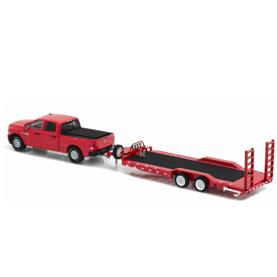 Greenlight 1/64 Hitch&Tow 2016 Ram 2500 & Heavy Duty Car Trailer (Red)