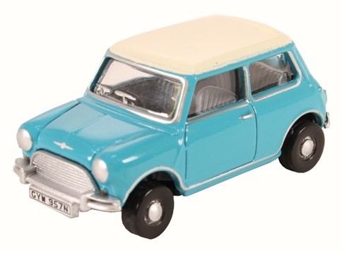 Oxford 1/76 Austin Mini Cooper Surf (Blue/Old English White)