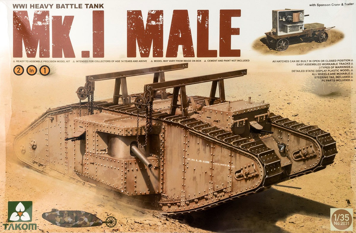 Takom 1/35 Mk.I Male WWI Heavy Battle Tank Kit TAK2031