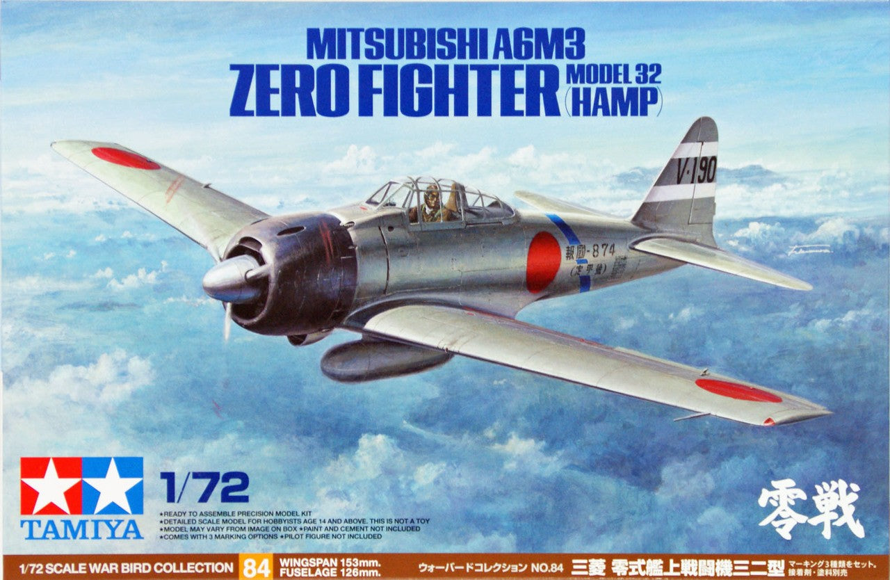 Tamiya 1/72 Mitsubishi A6M3 (HAMP) Zero Fighter Model 32 Kit TA-60784