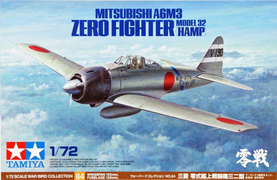 Tamiya 1/72 Mitsubishi A6M3 (HAMP) Zero Fighter Model 32 Kit TA-60784