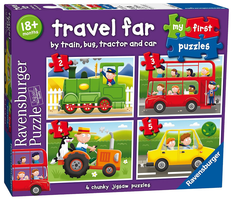 Travel Far by Train, Bus, Tractor and Car 2-3-4-5pc 4 Chunky Jigsaw Puzzles